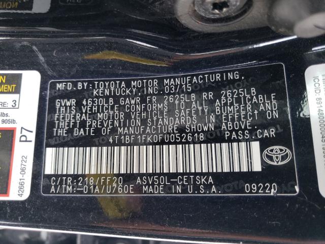 Photo 9 VIN: 4T1BF1FK0FU052618 - TOYOTA CAMRY LE 