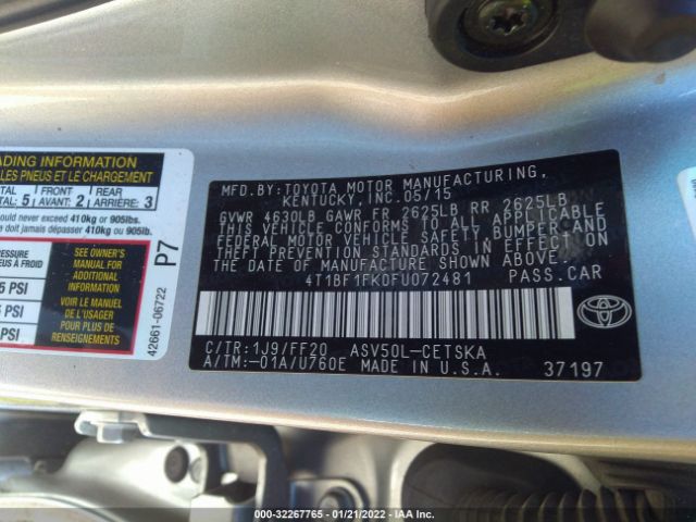 Photo 8 VIN: 4T1BF1FK0FU072481 - TOYOTA CAMRY 