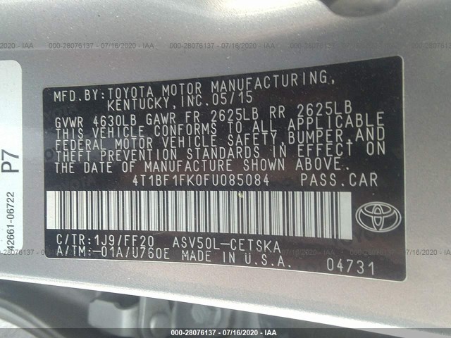 Photo 8 VIN: 4T1BF1FK0FU085084 - TOYOTA CAMRY 