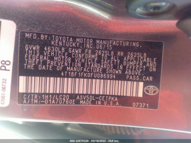 Photo 8 VIN: 4T1BF1FK0FU086994 - TOYOTA CAMRY 