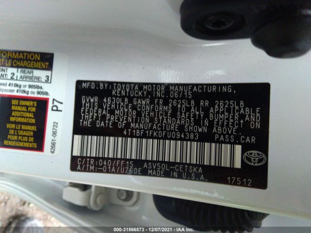 Photo 8 VIN: 4T1BF1FK0FU094383 - TOYOTA CAMRY 