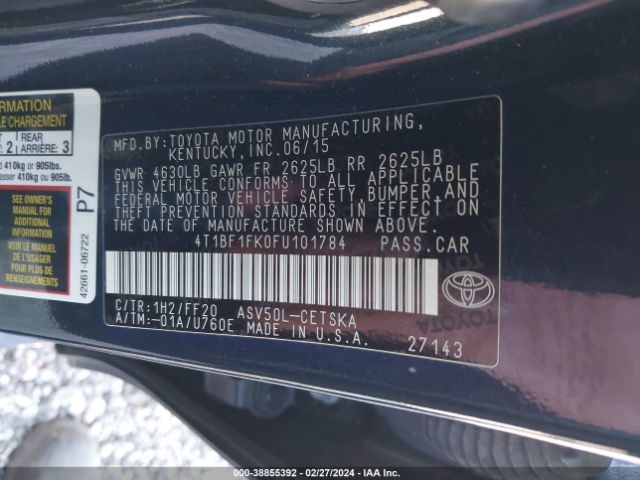 Photo 8 VIN: 4T1BF1FK0FU101784 - TOYOTA CAMRY 