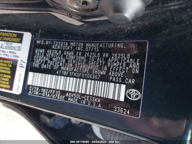 Photo 8 VIN: 4T1BF1FK0FU106967 - TOYOTA CAMRY 