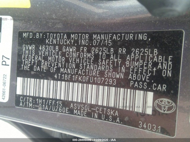 Photo 8 VIN: 4T1BF1FK0FU107293 - TOYOTA CAMRY 