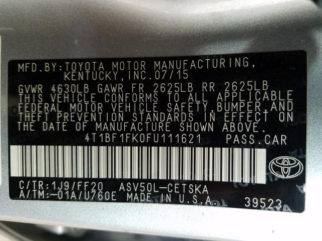 Photo 9 VIN: 4T1BF1FK0FU111621 - TOYOTA CAMRY LE 