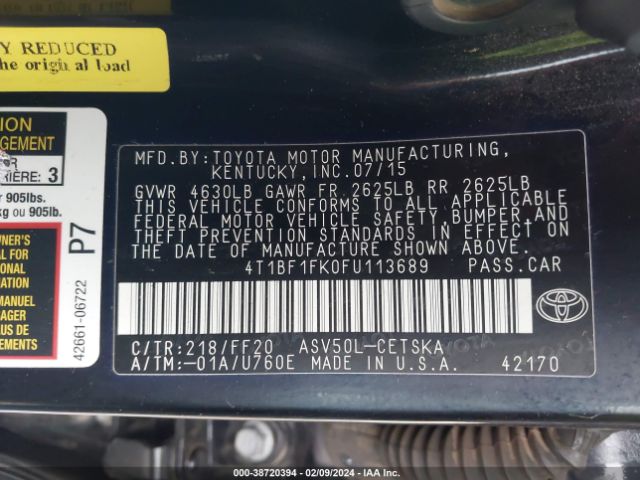 Photo 8 VIN: 4T1BF1FK0FU113689 - TOYOTA CAMRY 