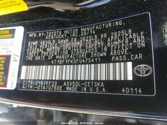 Photo 8 VIN: 4T1BF1FK0FU475411 - TOYOTA CAMRY 