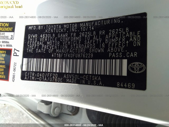 Photo 8 VIN: 4T1BF1FK0FU876229 - TOYOTA CAMRY 