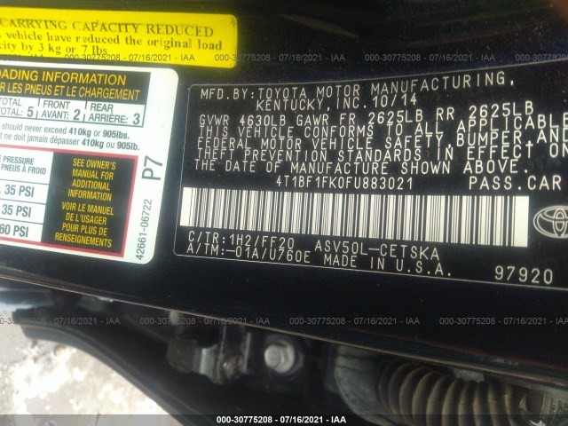 Photo 8 VIN: 4T1BF1FK0FU883021 - TOYOTA CAMRY 