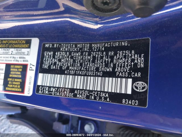 Photo 8 VIN: 4T1BF1FK0FU903140 - TOYOTA CAMRY 