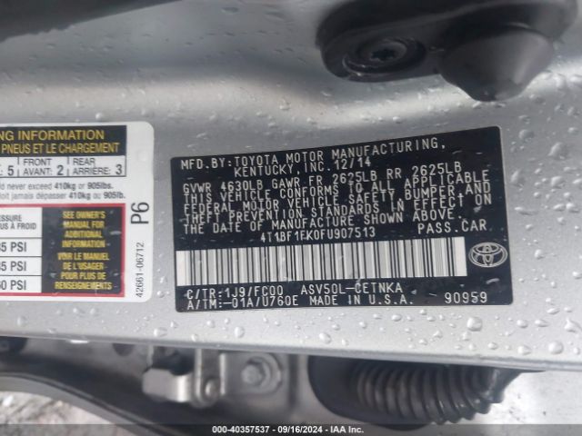 Photo 8 VIN: 4T1BF1FK0FU907513 - TOYOTA CAMRY 