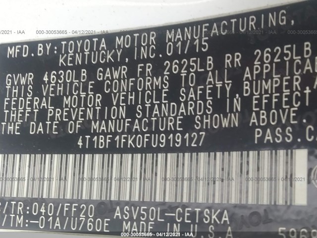 Photo 8 VIN: 4T1BF1FK0FU919127 - TOYOTA CAMRY 