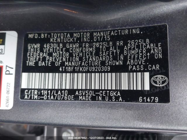 Photo 8 VIN: 4T1BF1FK0FU920309 - TOYOTA CAMRY 