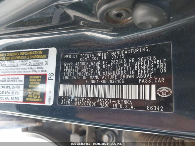 Photo 8 VIN: 4T1BF1FK0FU936106 - TOYOTA CAMRY 