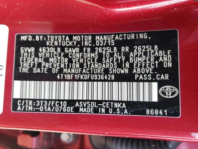 Photo 11 VIN: 4T1BF1FK0FU936428 - TOYOTA CAMRY 