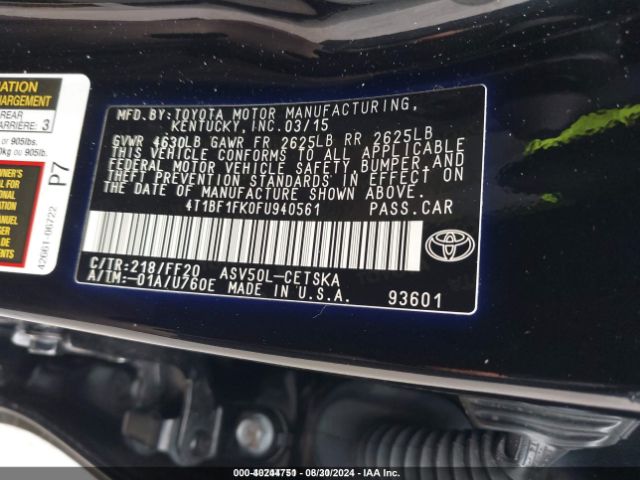 Photo 8 VIN: 4T1BF1FK0FU940561 - TOYOTA CAMRY LE 