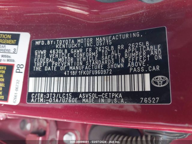 Photo 8 VIN: 4T1BF1FK0FU960972 - TOYOTA CAMRY 