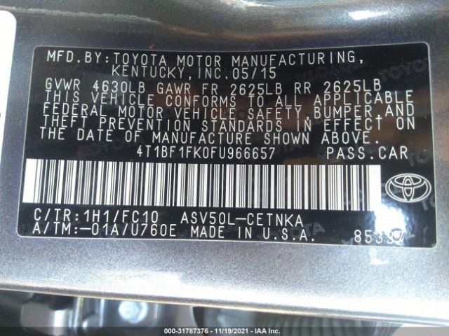 Photo 8 VIN: 4T1BF1FK0FU966657 - TOYOTA CAMRY 