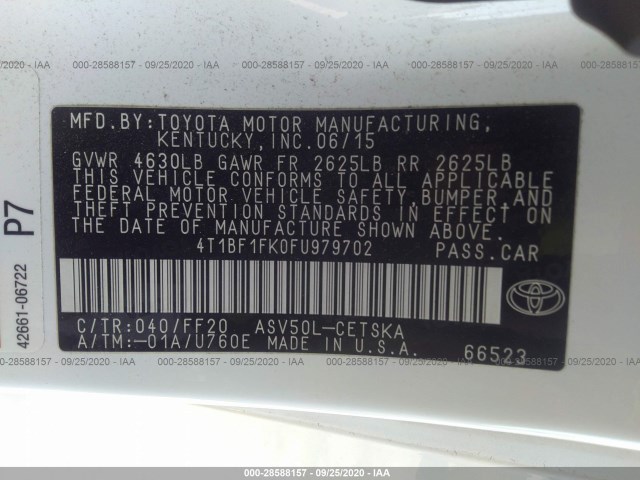 Photo 8 VIN: 4T1BF1FK0FU979702 - TOYOTA CAMRY 