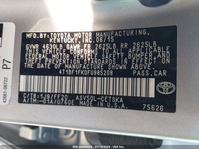 Photo 8 VIN: 4T1BF1FK0FU985208 - TOYOTA CAMRY 