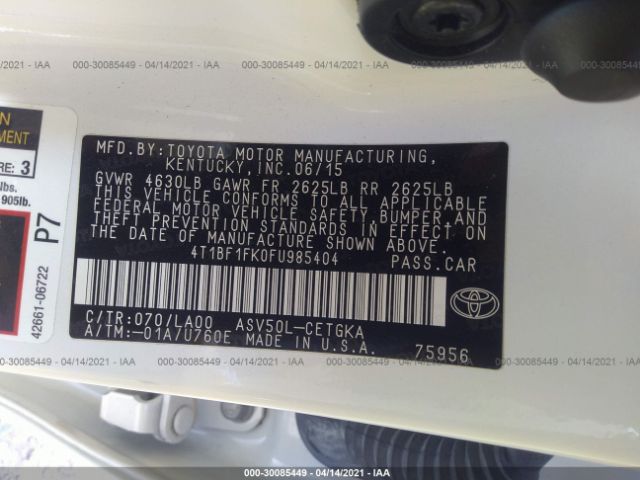 Photo 8 VIN: 4T1BF1FK0FU985404 - TOYOTA CAMRY 