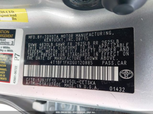 Photo 8 VIN: 4T1BF1FK0GU120885 - TOYOTA CAMRY 