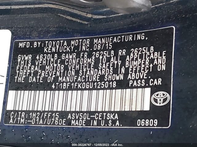 Photo 8 VIN: 4T1BF1FK0GU125018 - TOYOTA CAMRY 