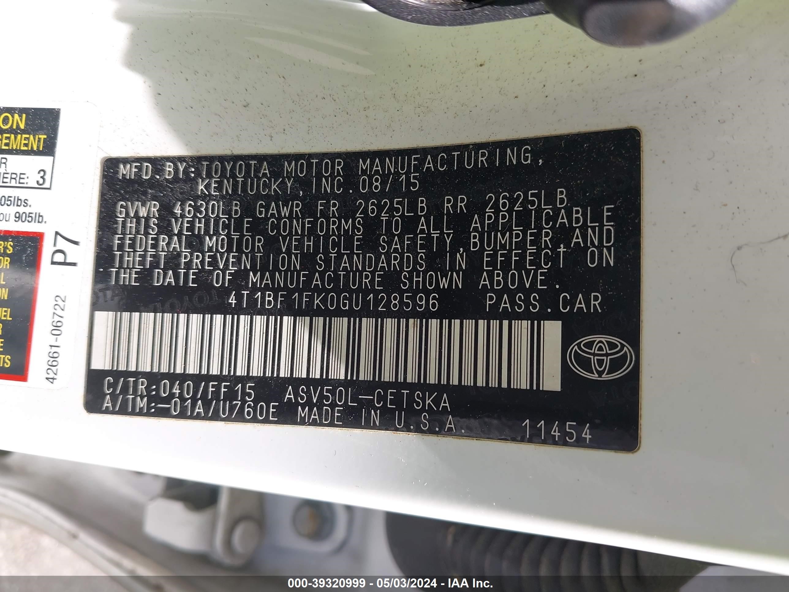 Photo 8 VIN: 4T1BF1FK0GU128596 - TOYOTA CAMRY 