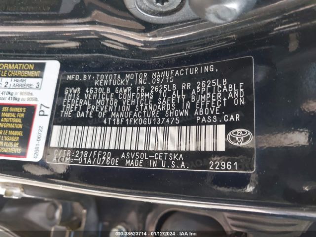 Photo 8 VIN: 4T1BF1FK0GU137475 - TOYOTA CAMRY 