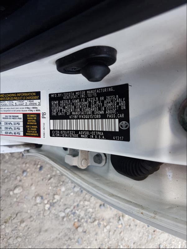 Photo 9 VIN: 4T1BF1FK0GU151389 - TOYOTA CAMRY LE 