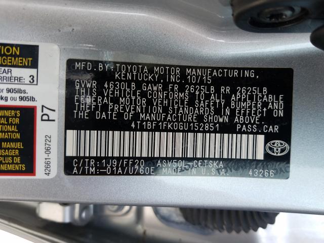 Photo 9 VIN: 4T1BF1FK0GU152851 - TOYOTA CAMRY LE 