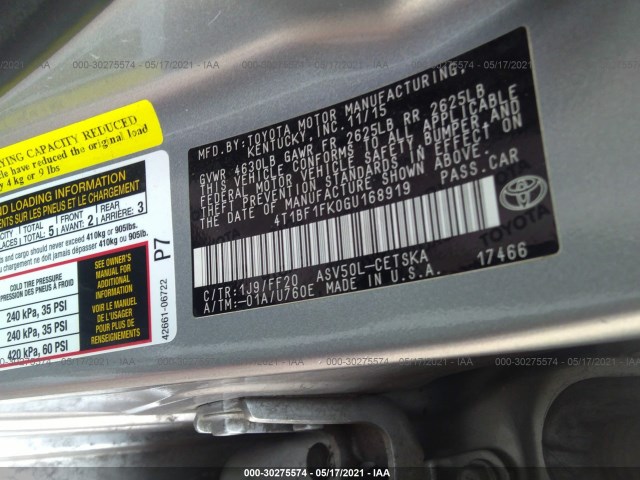 Photo 8 VIN: 4T1BF1FK0GU168919 - TOYOTA CAMRY 