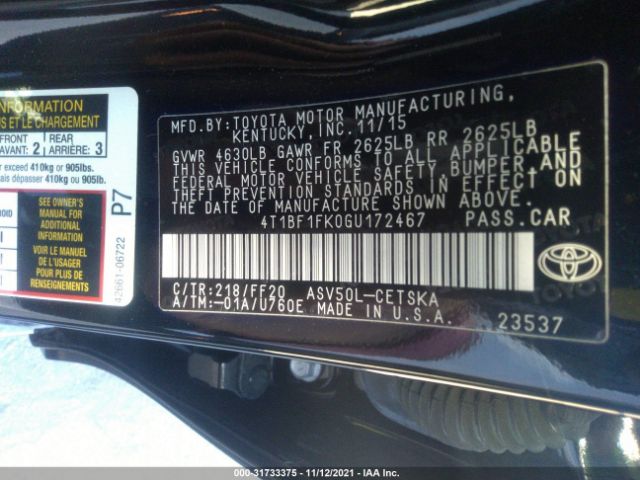 Photo 8 VIN: 4T1BF1FK0GU172467 - TOYOTA CAMRY 