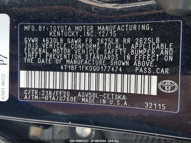 Photo 8 VIN: 4T1BF1FK0GU177474 - TOYOTA CAMRY 