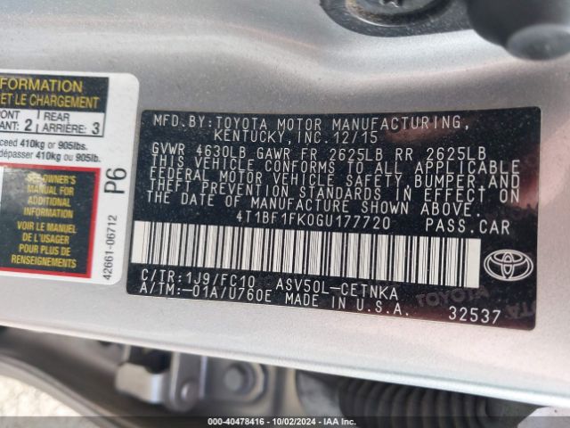 Photo 8 VIN: 4T1BF1FK0GU177720 - TOYOTA CAMRY 