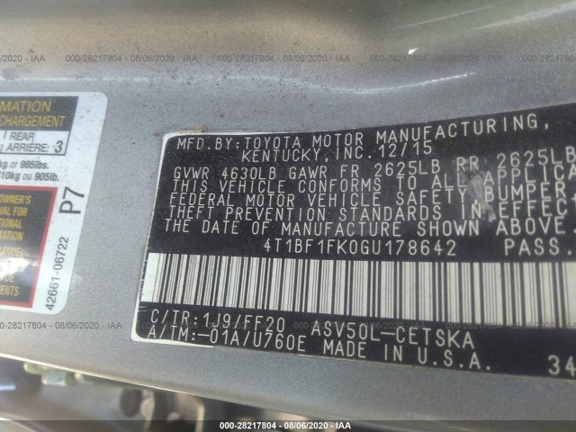 Photo 8 VIN: 4T1BF1FK0GU178642 - TOYOTA CAMRY 