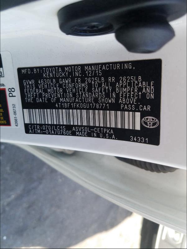 Photo 9 VIN: 4T1BF1FK0GU178771 - TOYOTA CAMRY LE 