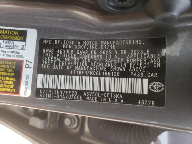 Photo 9 VIN: 4T1BF1FK0GU186126 - TOYOTA CAMRY LE 