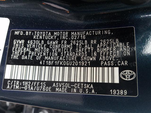 Photo 9 VIN: 4T1BF1FK0GU201921 - TOYOTA CAMRY 