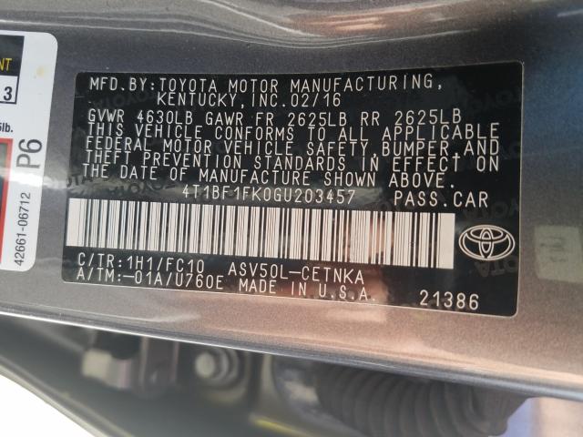 Photo 9 VIN: 4T1BF1FK0GU203457 - TOYOTA CAMRY LE 