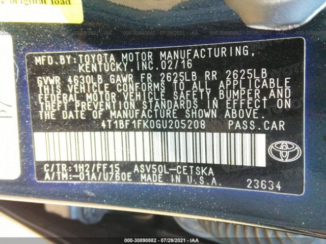 Photo 8 VIN: 4T1BF1FK0GU205208 - TOYOTA CAMRY 