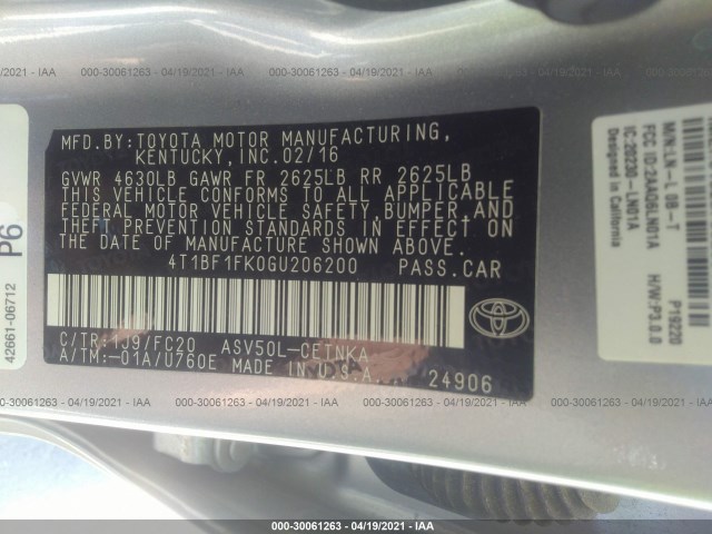 Photo 8 VIN: 4T1BF1FK0GU206200 - TOYOTA CAMRY 