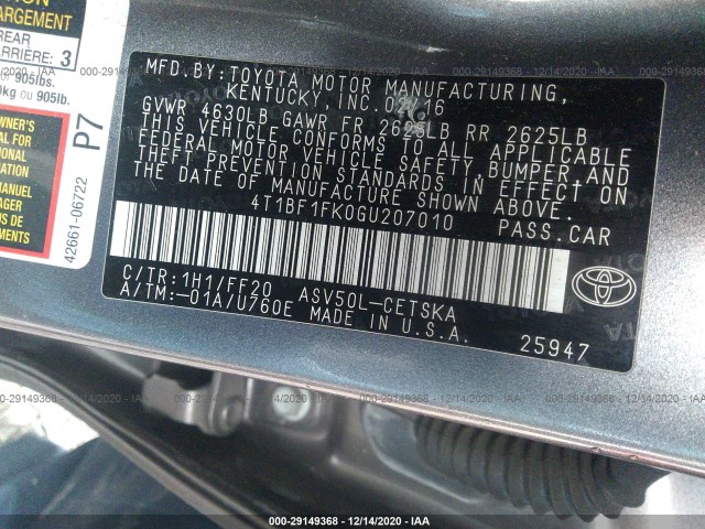 Photo 8 VIN: 4T1BF1FK0GU207010 - TOYOTA CAMRY 