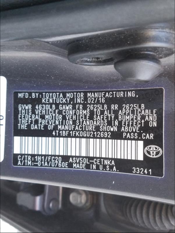 Photo 9 VIN: 4T1BF1FK0GU212692 - TOYOTA CAMRY LE 