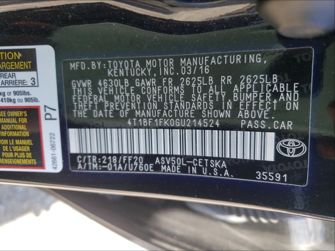 Photo 9 VIN: 4T1BF1FK0GU214524 - TOYOTA CAMRY LE 