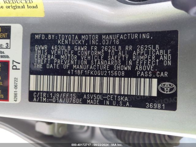 Photo 8 VIN: 4T1BF1FK0GU215608 - TOYOTA CAMRY 