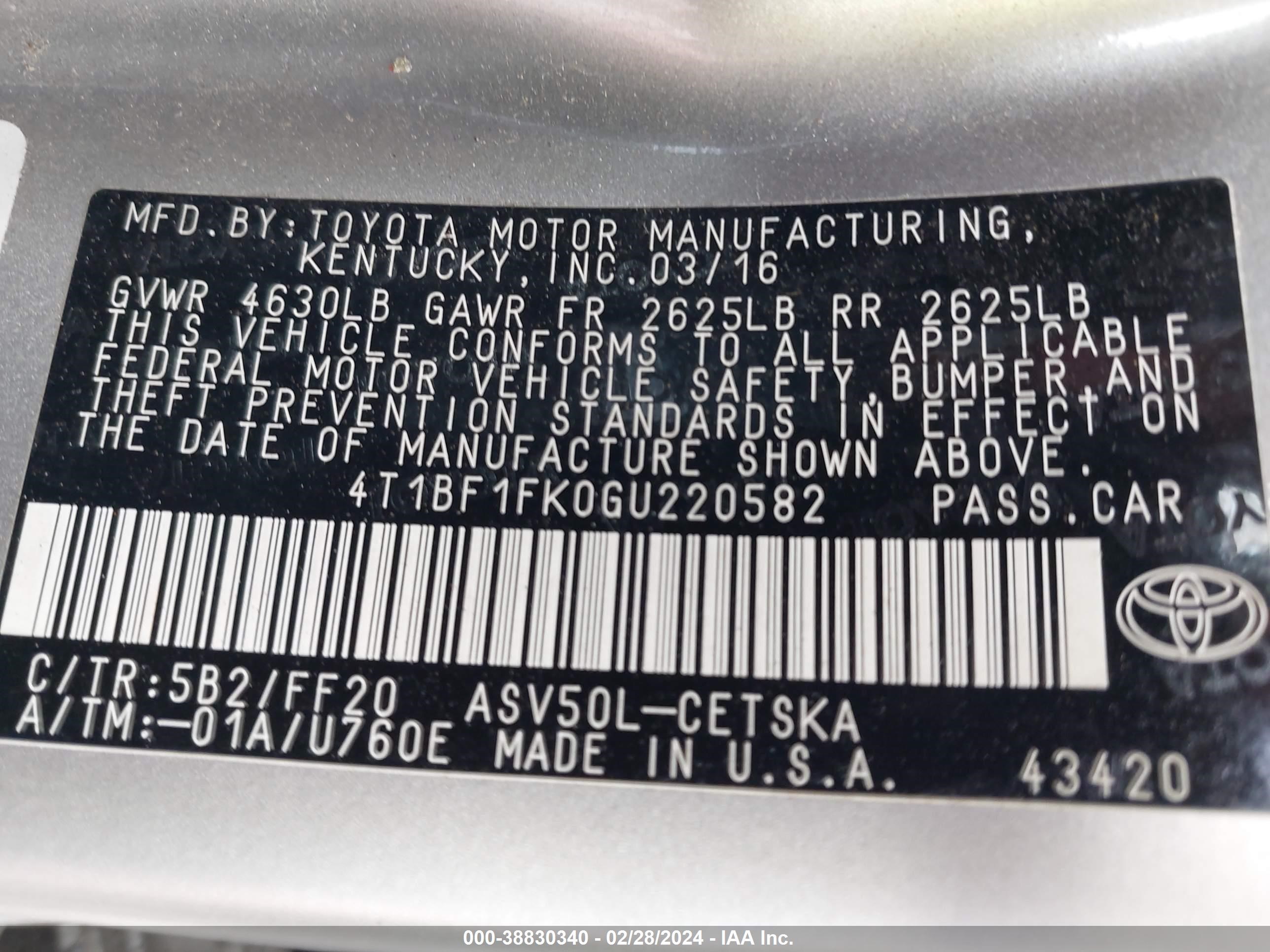 Photo 8 VIN: 4T1BF1FK0GU220582 - TOYOTA CAMRY 