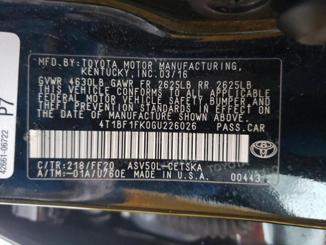 Photo 9 VIN: 4T1BF1FK0GU226026 - TOYOTA CAMRY LE 