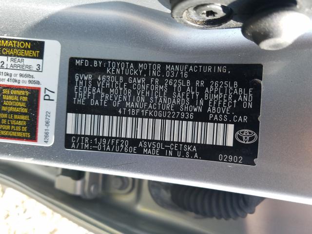 Photo 9 VIN: 4T1BF1FK0GU227936 - TOYOTA CAMRY LE 