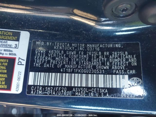 Photo 8 VIN: 4T1BF1FK0GU230531 - TOYOTA CAMRY 